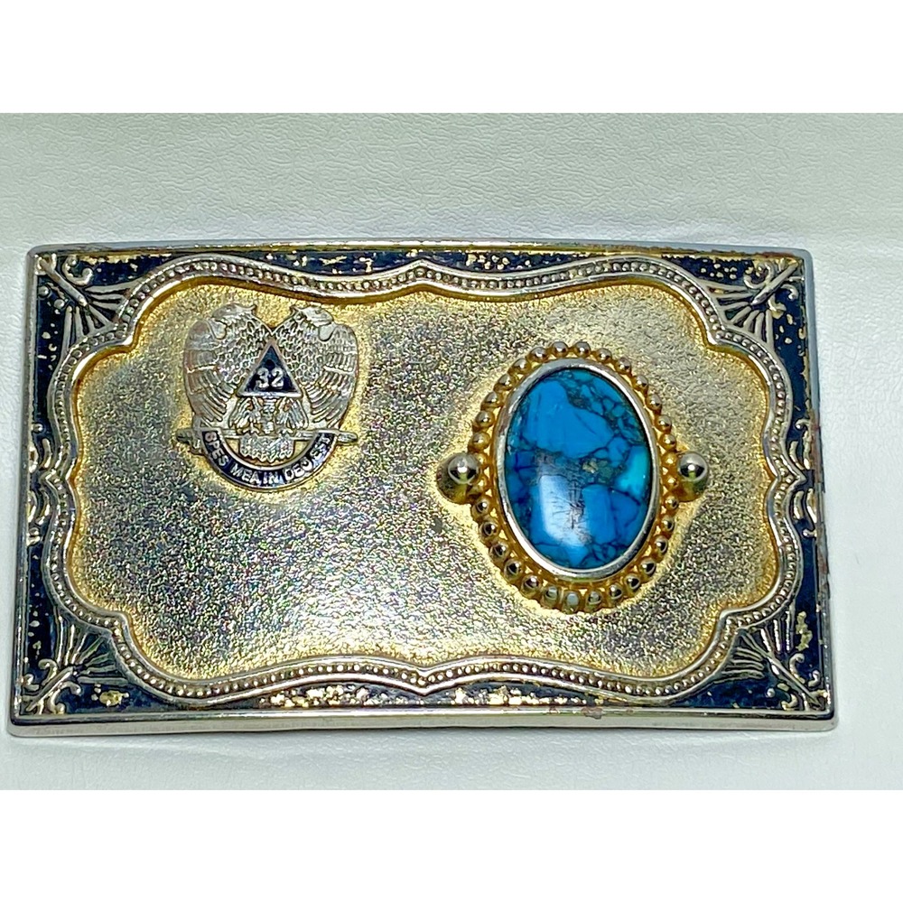 VTG Masonic Belt Buckle Scottish Rite 32nd Degree Eagle *Turquoise Colored Stone